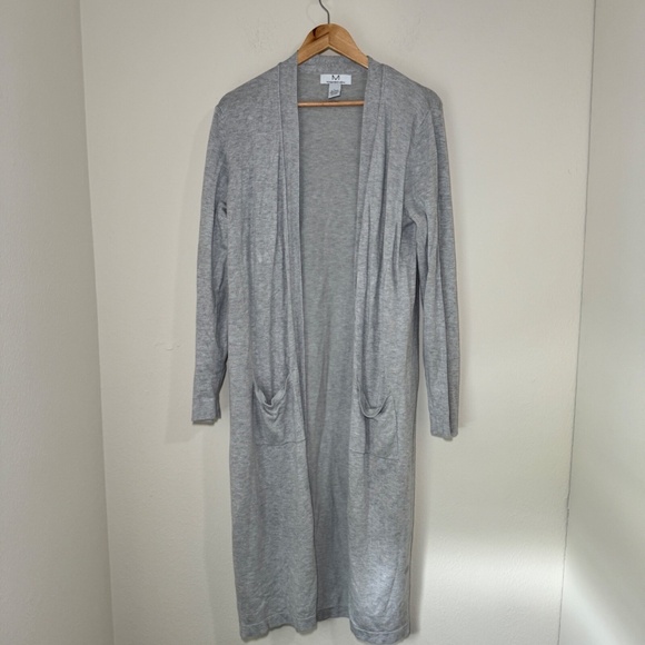 Magaschoni Light Gray Long Open-Front Cardigan Women’s Large – Soft Lightweight - Picture 1 of 5